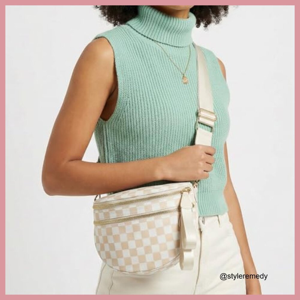 Nylon Crossbody Bag Checkered Pattern Spacious Tr… - image 3